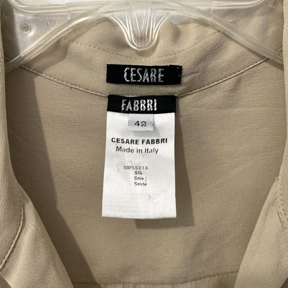 Cesare Fabbri Tan Silk Blouse Women’s Size 42 - Picture 3 of 12